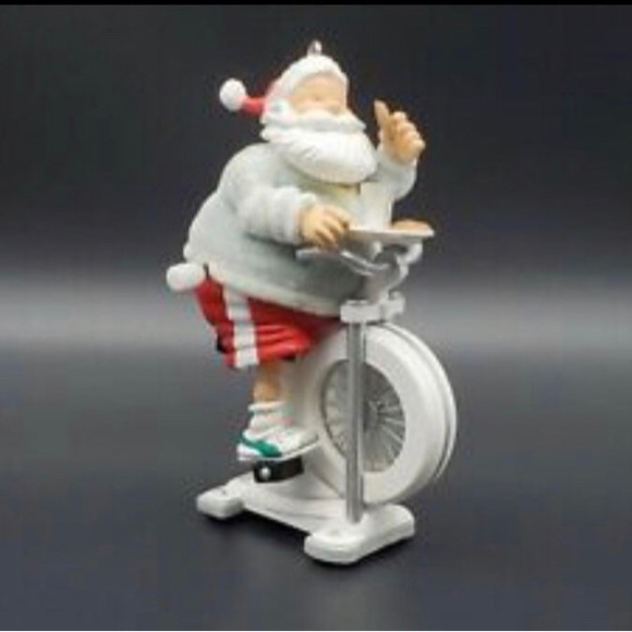 Hallmark Collectors 2003 “Snackercize” Ornament Santa Cycling Eating Cookies - Picture 4 of 5